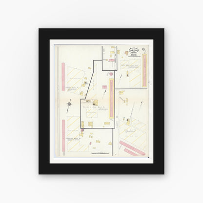 Old map wall art mockup — black gallery frame with white mat — Sanborn Fire Insurance Map from Princeton, Mille Lacs County, Minnesota (1912), Sheet #0006