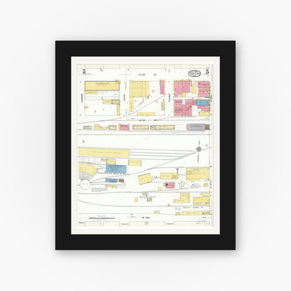 Old map wall art mockup — black gallery frame with white mat — Sanborn Fire Insurance Map from Taylor, Williamson County, Texas (1923), Sheet #0005
