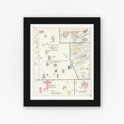 Old map wall art mockup — black gallery frame with white mat — Sanborn Fire Insurance Map from Xenia, Greene County, Ohio (1919), Sheet #0021