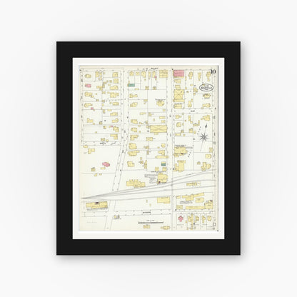 Old map wall art mockup — black gallery frame with white mat — Sanborn Fire Insurance Map from Boonville, Warrick County, Indiana (1907), Sheet #0010