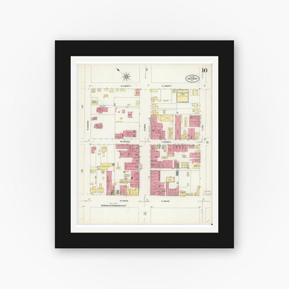 Old map wall art mockup — black gallery frame with white mat — Sanborn Fire Insurance Map from Salisbury, Rowan County, North Carolina (1907), Sheet #0010
