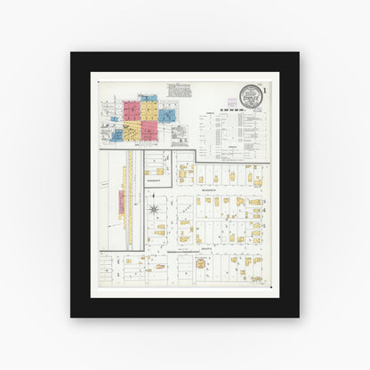 Old map wall art mockup — black gallery frame with white mat — Sanborn Fire Insurance Map from Staples, Todd County, Minnesota (1904) - Complete Map Set