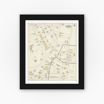 Old map wall art mockup — black gallery frame with white mat — Sanborn Fire Insurance Map from Schaghticoke, Rensselaer County, New York (1902), Sheet #0005