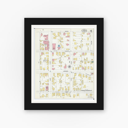 Old map wall art mockup — black gallery frame with white mat — Sanborn Fire Insurance Map from Lebanon, Warren County, Ohio (1901), Sheet #0004