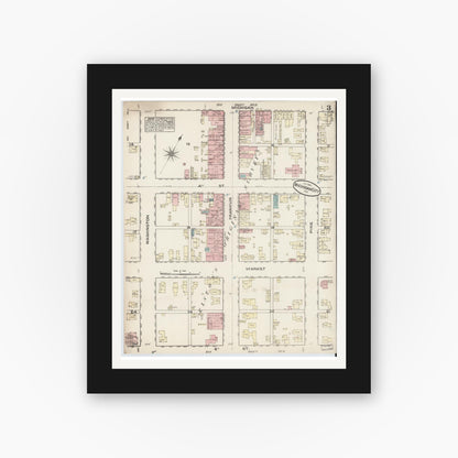 Old map wall art mockup — black gallery frame with white mat — Sanborn Fire Insurance Map from Michigan City, La Porte  County, Indiana (1884), Sheet #0003
