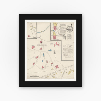 Old map wall art mockup — black gallery frame with white mat — Sanborn Fire Insurance Map from Northfield, Franklin County, Massachusetts (1922) - Complete Map Set