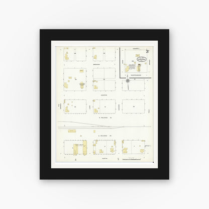 Old map wall art mockup — black gallery frame with white mat — Sanborn Fire Insurance Map from Giddings, Lee County, Texas (1912), Sheet #0003