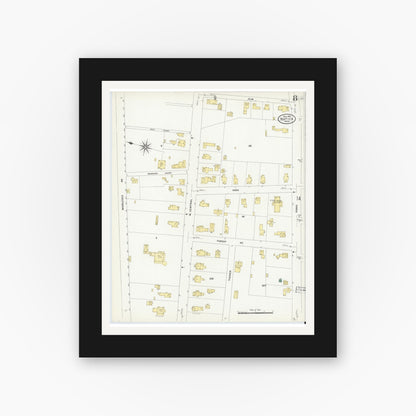 Old map wall art mockup — black gallery frame with white mat — Sanborn Fire Insurance Map from Natick, Middlesex County, Massachusetts (1909), Sheet #0008