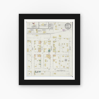Old map wall art mockup — black gallery frame with white mat — Sanborn Fire Insurance Map from Cokato, Wright County, Minnesota (1893), Sheet #0001