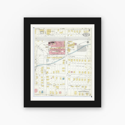 Old map wall art mockup — black gallery frame with white mat — Sanborn Fire Insurance Map from East Palestine, Columbiana County, Ohio (1915), Sheet #0005