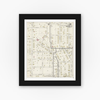 Old map wall art mockup — black gallery frame with white mat — Sanborn Fire Insurance Map from Merchantville, Camden County, New Jersey (1915), Sheet #0010