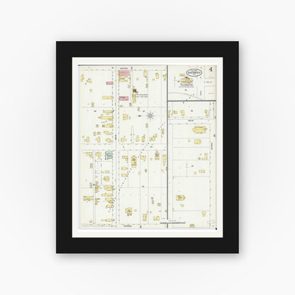 Old map wall art mockup — black gallery frame with white mat — Sanborn Fire Insurance Map from Braidwood, Will County, Illinois (1898), Sheet #0004