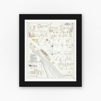 Old map wall art mockup — black gallery frame with white mat — Sanborn Fire Insurance Map from Pinckneyville, Perry County, Illinois (1910), Sheet #0005