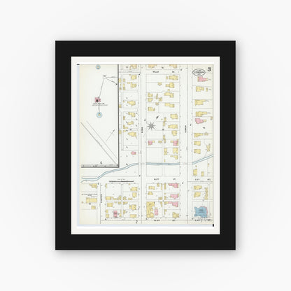 Old map wall art mockup — black gallery frame with white mat — Sanborn Fire Insurance Map from London, Madison County, Ohio (1901), Sheet #0003