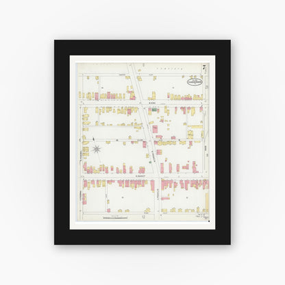 Old map wall art mockup — black gallery frame with white mat — Sanborn Fire Insurance Map from Chambersburg, Franklin County, Pennsylvania (1899), Sheet #0007