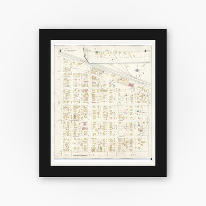 Old map wall art mockup — black gallery frame with white mat — Sanborn Fire Insurance Map from Tomah, Monroe County, Wisconsin (1944), Sheet #0004