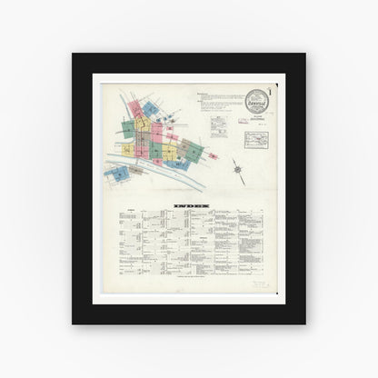 Old map wall art mockup — black gallery frame with white mat — Sanborn Fire Insurance Map from Danville, Montour County, Pennsylvania (1913), Sheet #0001