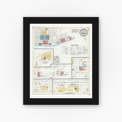 Old map wall art mockup — black gallery frame with white mat — Sanborn Fire Insurance Map from Metropolis, Massac County, Illinois (1902) - Complete Map Set
