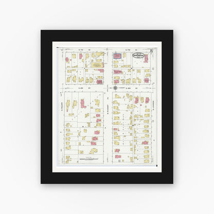 Old map wall art mockup — black gallery frame with white mat — Sanborn Fire Insurance Map from Upper Sandusky, Wyandot County, Ohio (1921), Sheet #0006