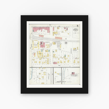 Old map wall art mockup — black gallery frame with white mat — Sanborn Fire Insurance Map from Macon, Macon County, Missouri (1902), Sheet #0005