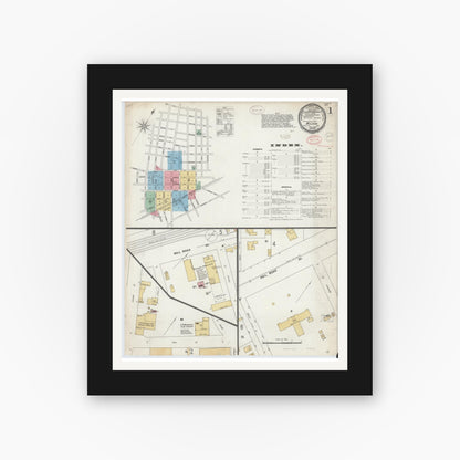Old map wall art mockup — black gallery frame with white mat — Sanborn Fire Insurance Map from Wilson, Wilson County, North Carolina (1897) - Complete Map Set