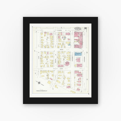 Old map wall art mockup — black gallery frame with white mat — Sanborn Fire Insurance Map from Freeport, Stephenson County, Illinois (1910), Sheet #0010