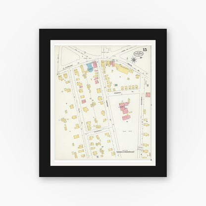 Old map wall art mockup — black gallery frame with white mat — Sanborn Fire Insurance Map from Ossining, Westchester County, New York (1903), Sheet #0015