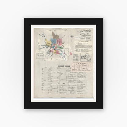 Old map wall art mockup — black gallery frame with white mat — Sanborn Fire Insurance Map from Lyons, Wayne County, New York (1949) - Complete Map Set