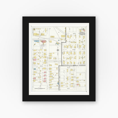 Old map wall art mockup — black gallery frame with white mat — Sanborn Fire Insurance Map from Arcanum, Darke County, Ohio (1926), Sheet #0005