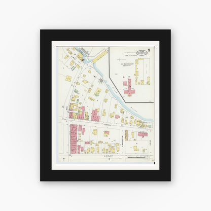 Old map wall art mockup — black gallery frame with white mat — Sanborn Fire Insurance Map from Painesville, Lake County, Ohio (1898), Sheet #0003