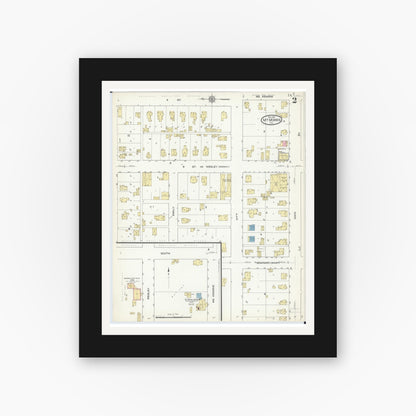 Old map wall art mockup — black gallery frame with white mat — Sanborn Fire Insurance Map from Mount Morris, Ogle County, Illinois (1912), Sheet #0002