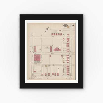 Old map wall art mockup — black gallery frame with white mat — Sanborn Fire Insurance Map from Emaus, Lehigh County, Pennsylvania (1922), Sheet #0010