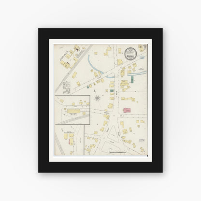 Old map wall art mockup — black gallery frame with white mat — Sanborn Fire Insurance Map from Walpole, Norfolk County, Massachusetts (1894), Sheet #0001