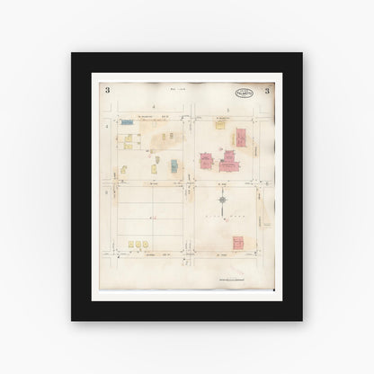 Old map wall art mockup — black gallery frame with white mat — Sanborn Fire Insurance Map from Palmetto, Manatee County, Florida (1944), Sheet #0003