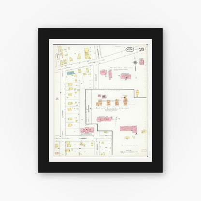 Old map wall art mockup — black gallery frame with white mat — Sanborn Fire Insurance Map from Alton, Madison County, Illinois (1915), Sheet #0026
