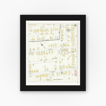 Old map wall art mockup — black gallery frame with white mat — Sanborn Fire Insurance Map from Rome, Oneida County, New York (1909), Sheet #0016