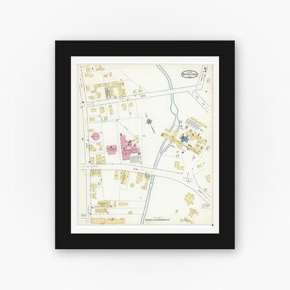 Old map wall art mockup — black gallery frame with white mat — Sanborn Fire Insurance Map from North Attleborough, Bristol County, Massachusetts (1916), Sheet #0007
