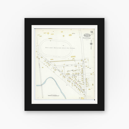 Old map wall art mockup — black gallery frame with white mat — Sanborn Fire Insurance Map from Marysville, Union County, Ohio (1916), Sheet #0014