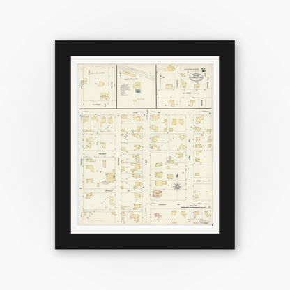 Old map wall art mockup — black gallery frame with white mat — Sanborn Fire Insurance Map from Pierceton, Kosciusko County, Indiana (1907), Sheet #0002