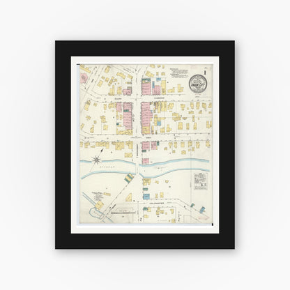 Old map wall art mockup — black gallery frame with white mat — Sanborn Fire Insurance Map from Union City, Branch And Calhoun Counties, Michigan (1909), Sheet #0001