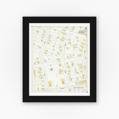 Old map wall art mockup — black gallery frame with white mat — Sanborn Fire Insurance Map from Cuyahoga Falls, Summit County, Ohio (1901), Sheet #0002