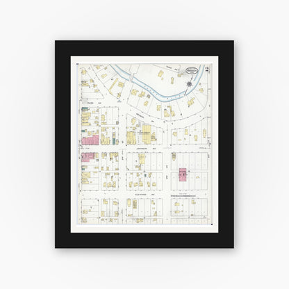 Old map wall art mockup — black gallery frame with white mat — Sanborn Fire Insurance Map from Warren, Marshall County, Minnesota (1909), Sheet #0002