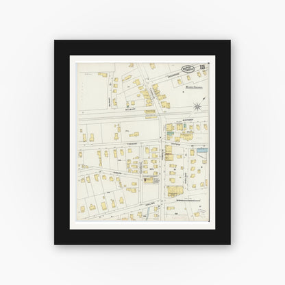 Old map wall art mockup — black gallery frame with white mat — Sanborn Fire Insurance Map from Melrose, Middlesex County, Massachusetts (1897), Sheet #0013