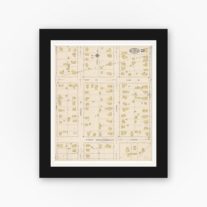 Old map wall art mockup — black gallery frame with white mat — Sanborn Fire Insurance Map from Belvidere, Boone County, Illinois (1922), Sheet #0021