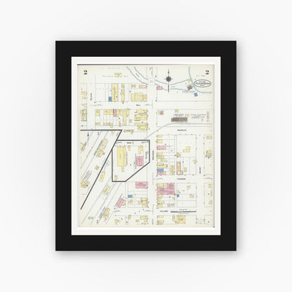 Old map wall art mockup — black gallery frame with white mat — Sanborn Fire Insurance Map from Pelican Rapids, Otter Tail County, Minnesota (1924), Sheet #0002