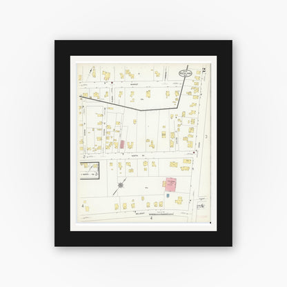 Old map wall art mockup — black gallery frame with white mat — Sanborn Fire Insurance Map from Rockland, Plymouth County, Massachusetts (1912), Sheet #0002