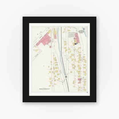 Old map wall art mockup — black gallery frame with white mat — Sanborn Fire Insurance Map from Aurora, Dearborn County, Indiana (1917), Sheet #0005
