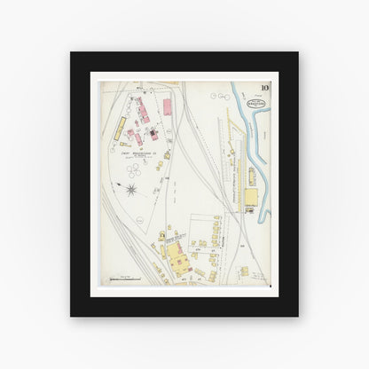 Old map wall art mockup — black gallery frame with white mat — Sanborn Fire Insurance Map from Bradford, McKean County, Pennsylvania (1895), Sheet #0010