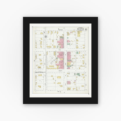 Old map wall art mockup — black gallery frame with white mat — Sanborn Fire Insurance Map from Chillicothe, Peoria County, Illinois (1899), Sheet #0002