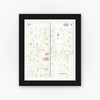 Old map wall art mockup — black gallery frame with white mat — Sanborn Fire Insurance Map from Lancaster, Dallas County, Texas (1928), Sheet #0005
